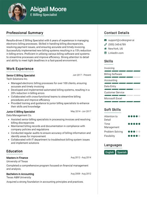 Examples Of E Billing Specialist Resume Objectives For