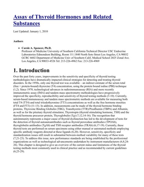 Assay Of Thyroid Hormones And Related Substances