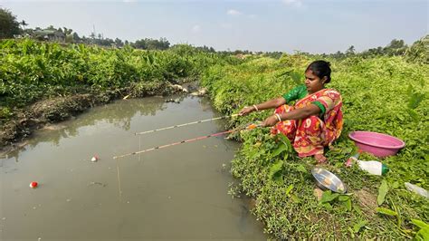 Amazing Fishing Video Lady Hook Fishing In Our Village Mud Water