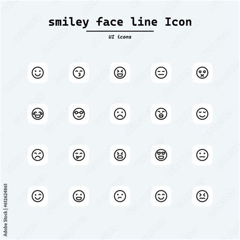 Emoji Emoticons Set Isolated Line Art Faces With Different Funny