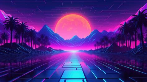 Synthwave Anni 80 Anni 90 Sfondo Al Neon Blue Purple Retro Cyberpunk Illustrazione Instagram