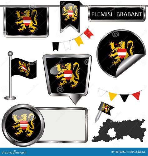 Glossy Icons with Flag of Flemish Brabant, Belgium Stock Vector ...