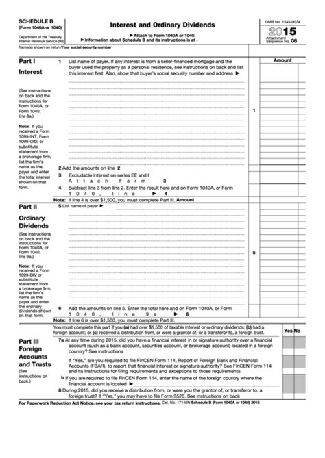 Fillable Form 1040 Schedule B 1040 Form Printable