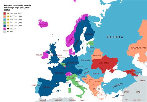 European Countries By Monthly Net Average Wage In Maps On The Web