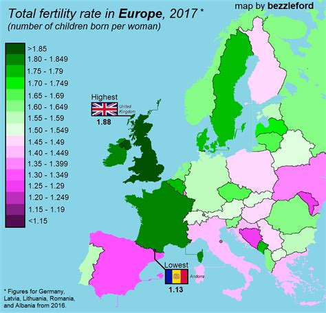 Fertility Rates In Europe 2017 Map Europe Fertility Rate