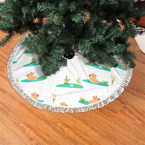 Halloween Christmas Tree Skirt Swim Cute Capybaras Tree Mat Tree Skirt