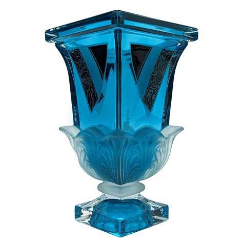 Art Deco Stunning Geometric And Enamel Glass Vase Czech Republic