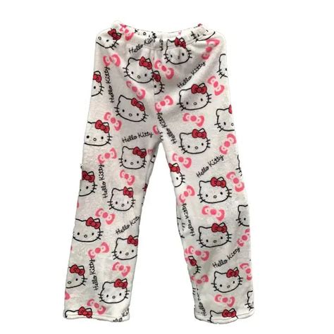 Halloween Sanrio Hello Kitty Pajama Pants Anime Fleece Double Elastic Fabric Soft Trousers Women