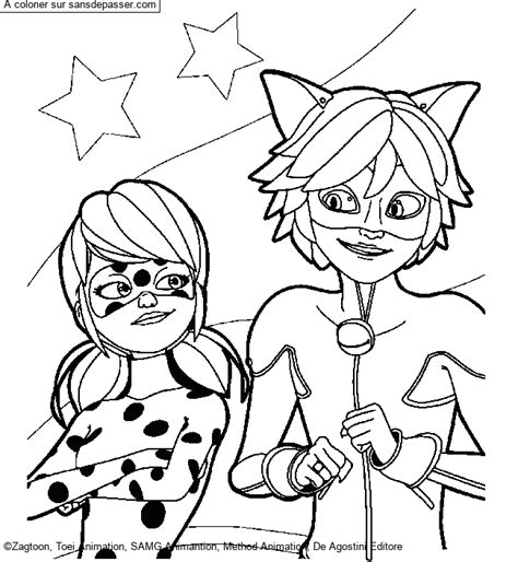 Coloriage Lady Bug et Chat Noir Miraculous Sans Dépasser