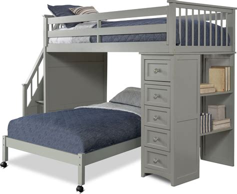 Flynn Twin Over Twin Loft Bed With Storage Stairs And Chest Gray Value City Furniture