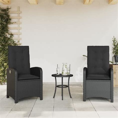 VAG Chaises Inclinables De Jardin Lot De 2 Et Coussins Noir Rotin