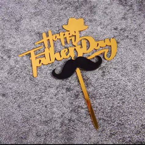 Happy Fathers Day Theme Gold Acrylic Cake Topper Plug In Baking Props