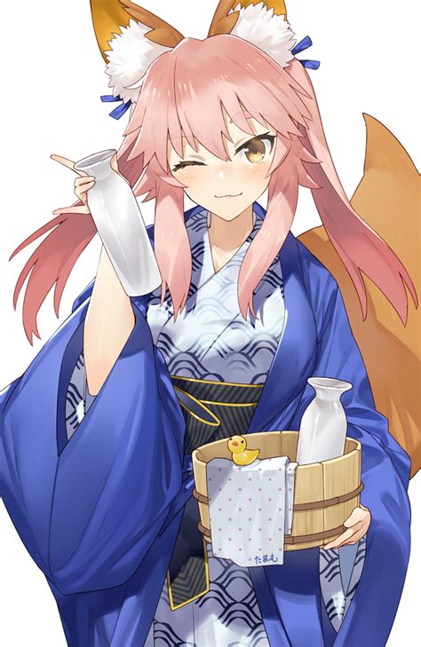 Safebooru 1girl 3 Animal Ears Arm Up Bath Yukata Blue Ribbon Blush