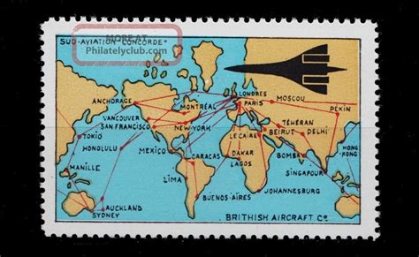 U. K. British Aircraft Advertising Label Concorde International Routes