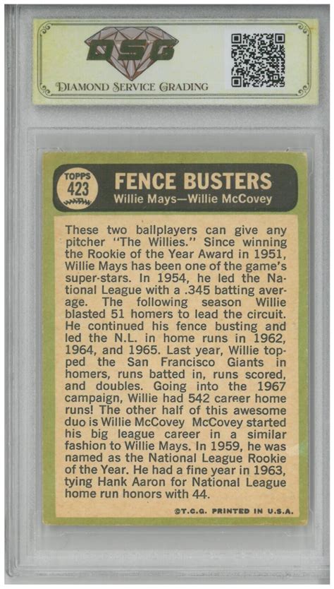 Topps Willie Mays Willie Mccovey Fence Busters Dsg Ex Nm