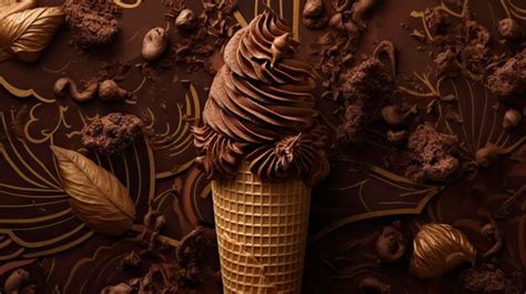 Premium Photo | A chocolate ice cream cone with chocolate ice cream on top.