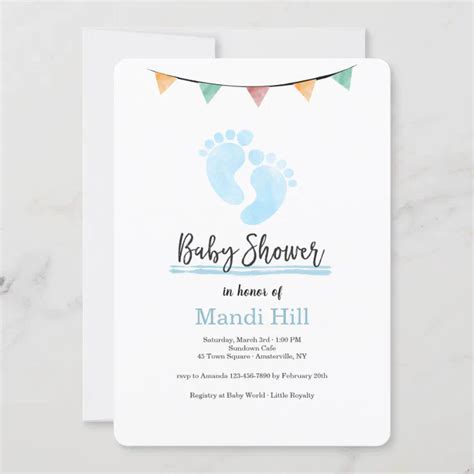 Baby Shower Blue Footprints Invitation | Zazzle