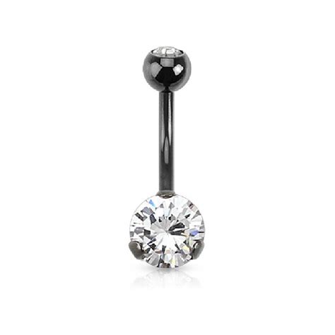 Titanium Ip Over Surgical Steel Prong Set Cz Belly Bar Ebay