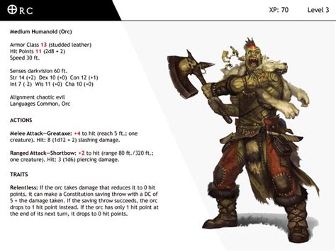 Dnd Next Monster Cards Orc By Dizman On Deviantart Monster Cards Dungeons And Dragons