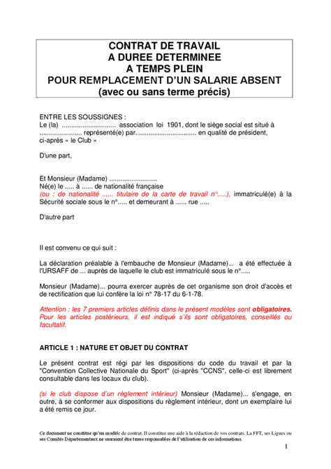 Model De Contrat Cdd T L Chargement Gratuit Documents Pdf Word Et Excel