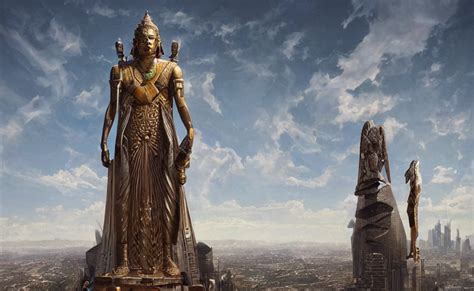 KREA Giant Statue Of Anunnaki God Anu On Top Of A Hill Overlooking A