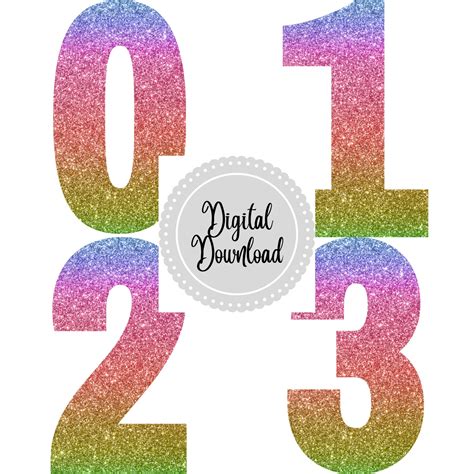 Rainbow Glitter Numbers Clipart 26 PNG Files DIGITAL | Etsy New Zealand