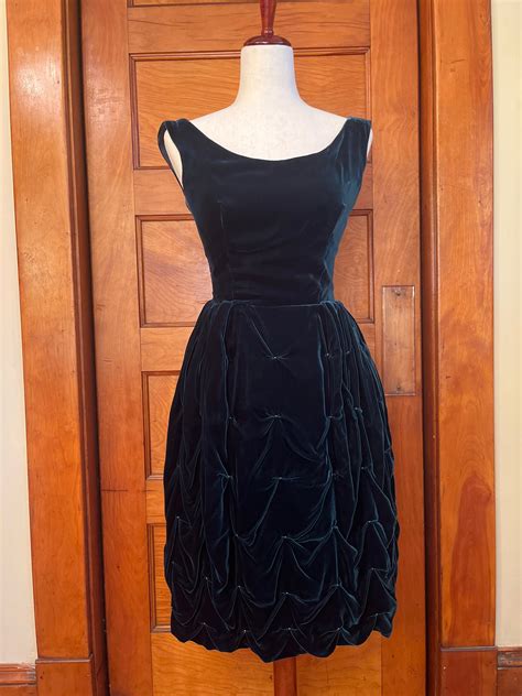 1950s Dark Green Velvet Party Dress Etsy