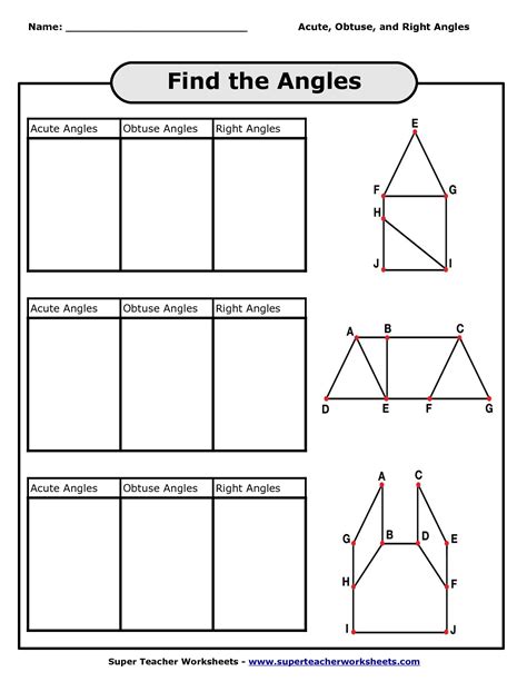 Right Obtuse And Acute Angles Worksheets