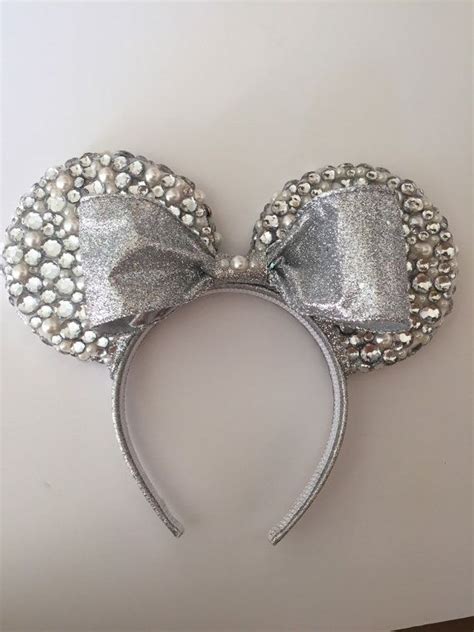 Pearls And Silver Bedazzled Minnie Mouse Ears By Mouseketeerears Diy Mickey Ears Disney Ears