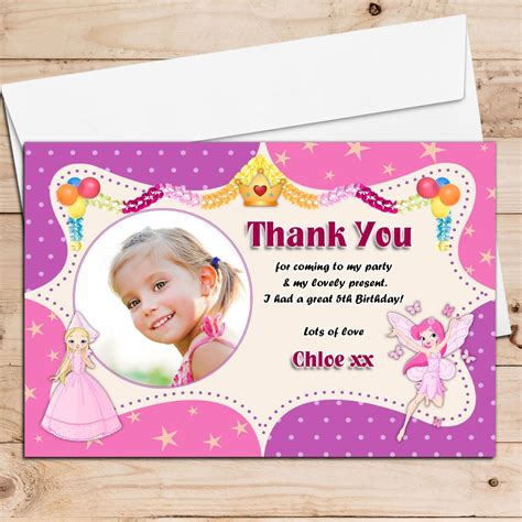 Princess Birthday Thank You Card With Photo Editable