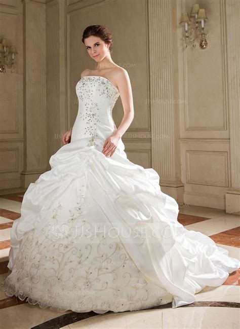 Us A Line Princess Strapless Chapel Train Taffeta Wedding Dress