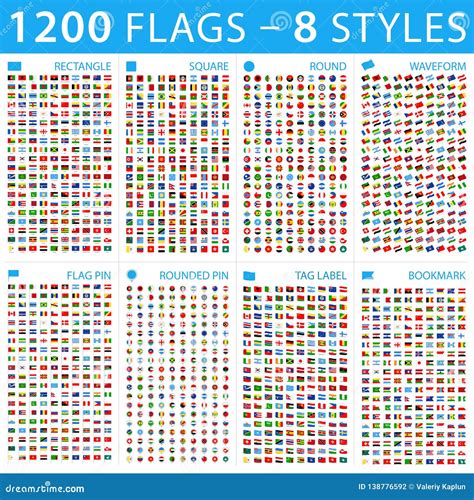 All World Flags Big Set Different Styles Vector Flat Icons Stock Images