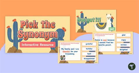 Pick The Synonym Self Checking Interactive Activity Teach Starter