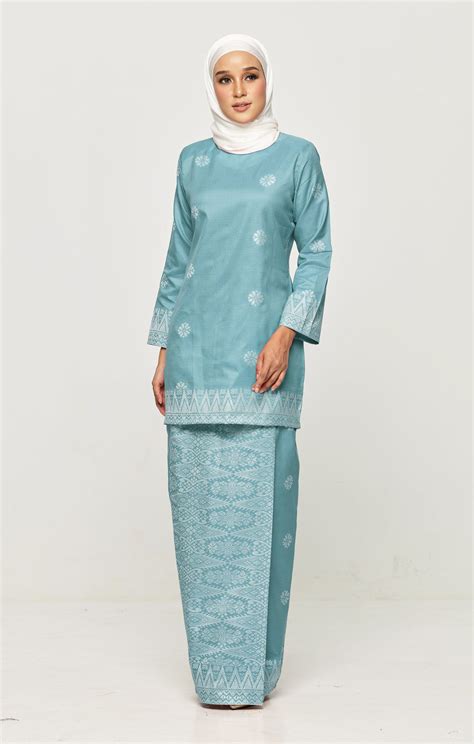 Baju Kurung Modern Songket Dusty Blue Sliver Baju Kurung Songket