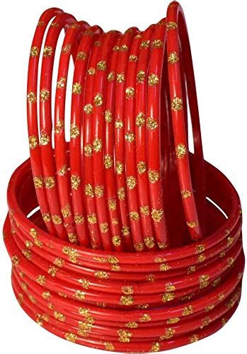 Buy Laal Amrood Women And Girl S Red Glass Golden Zari Dot Wedding