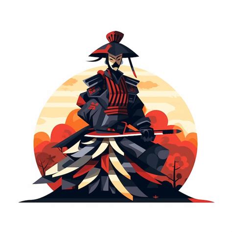 Un Dibujo De Un Samurai Con Una Espada En La Mano Vector Premium