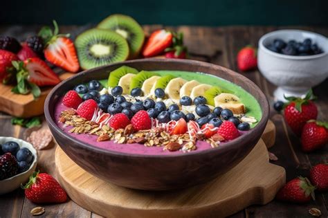 Premium Ai Image Smoothie Bowl Topped With Fresh Fruit Granola And