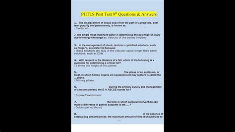 Phtls Ninth Edition Post Test