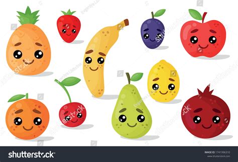 Emoji Set Smiley Emoticons Fruits Berries 库存矢量图（免版税）1741996310