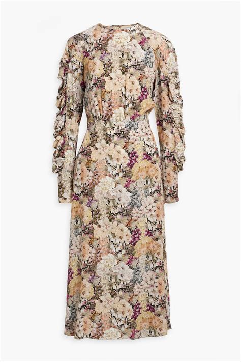 Les R Veries Ruffled Floral Print Silk Crepe De Chine Midi Dress The