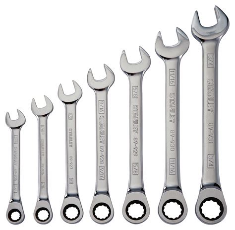 STANLEY Combination Wrench Set: Alloy Steel, Chrome, 7 Tools, 3/8 in to ...