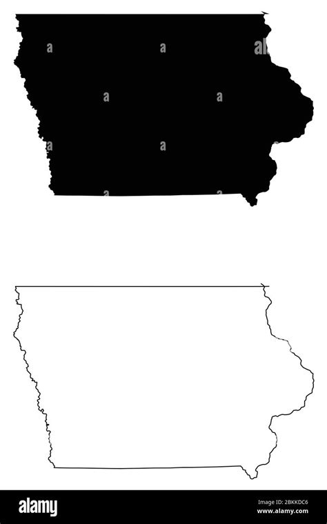 Iowa Ia State Maps Black Silhouette And Outline Isolated On A White