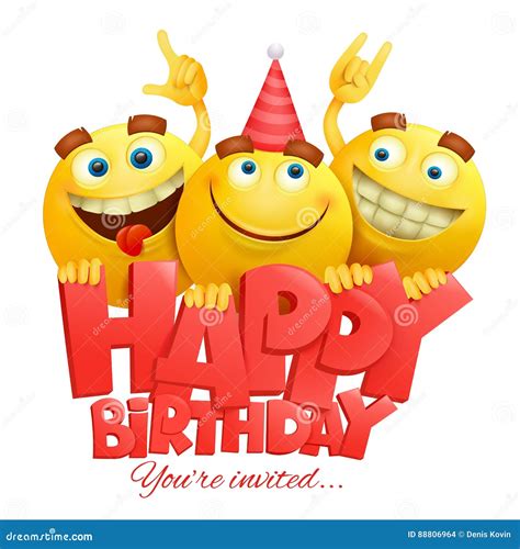 Smiley Yellow Faces Emoji Characters Happy Birthday Card Stock