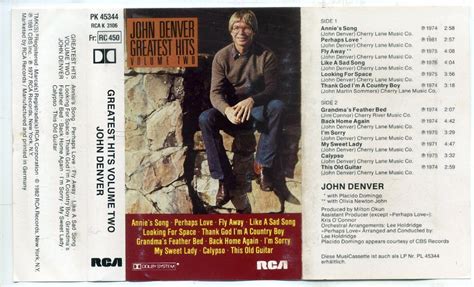 John Denver Greatest Hits Volume Two 12 Nrs Cassette 1982 Zgan