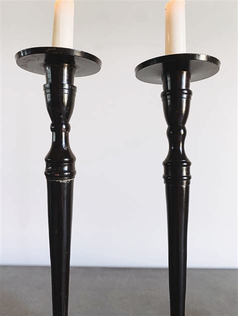 VINTAGE Pair of Large Black Candlesticks Cast Metal Candle - Etsy