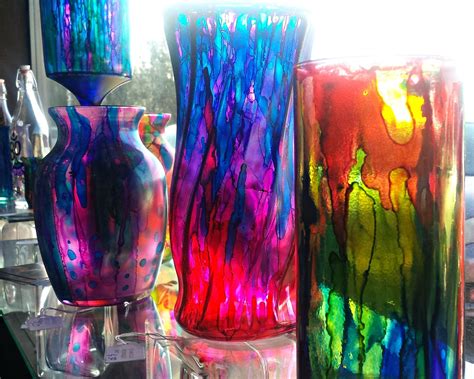 Alcohol Ink Vases Glass Painting Glass Art Hand Painted Glass