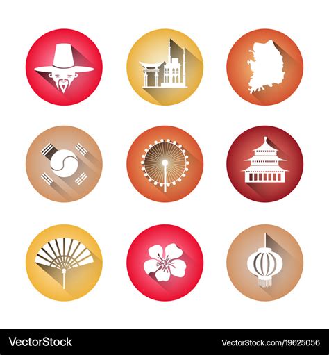 South Korea Symbols Set Icons Traditional Vector Image