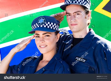 Two Police Officers Saluting Front South Stock Photo 28115260