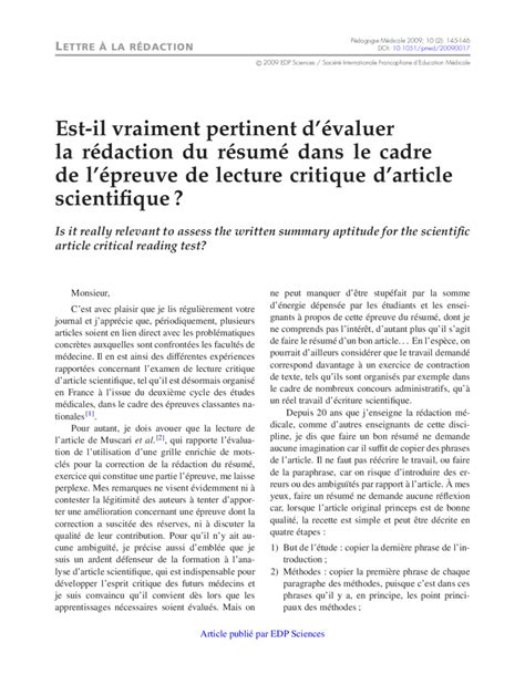 Analyse Critique Article Scientifique