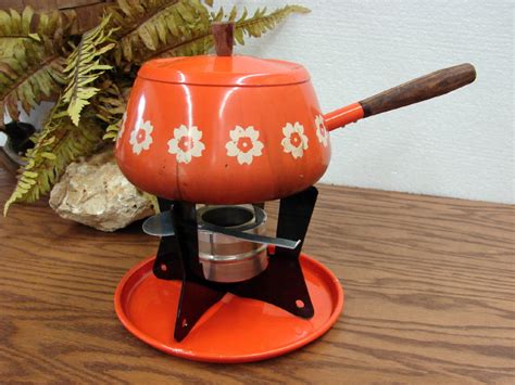 Vintage Retro 1970s Orange Flower Fondue Pot Stand Underplate Burner